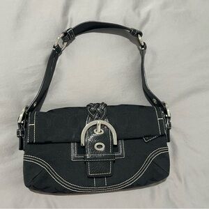 Coach Black Shoulder Bag with Silver Hardware and Flap Closure